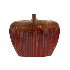 1970s Gorgeous Polichrome Red and Brown Lava Vase in Ceramic. Made in Germany